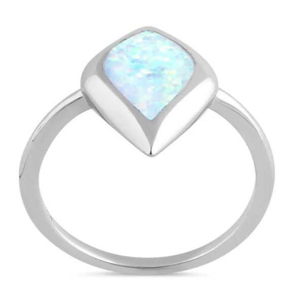 925 STERLING SILVER Lab Created Mystic Shape White Opal Ring - Picture 15 of 16